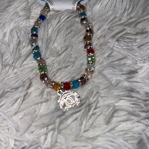 Multicolor Beaded Bracelet with Silver Charm